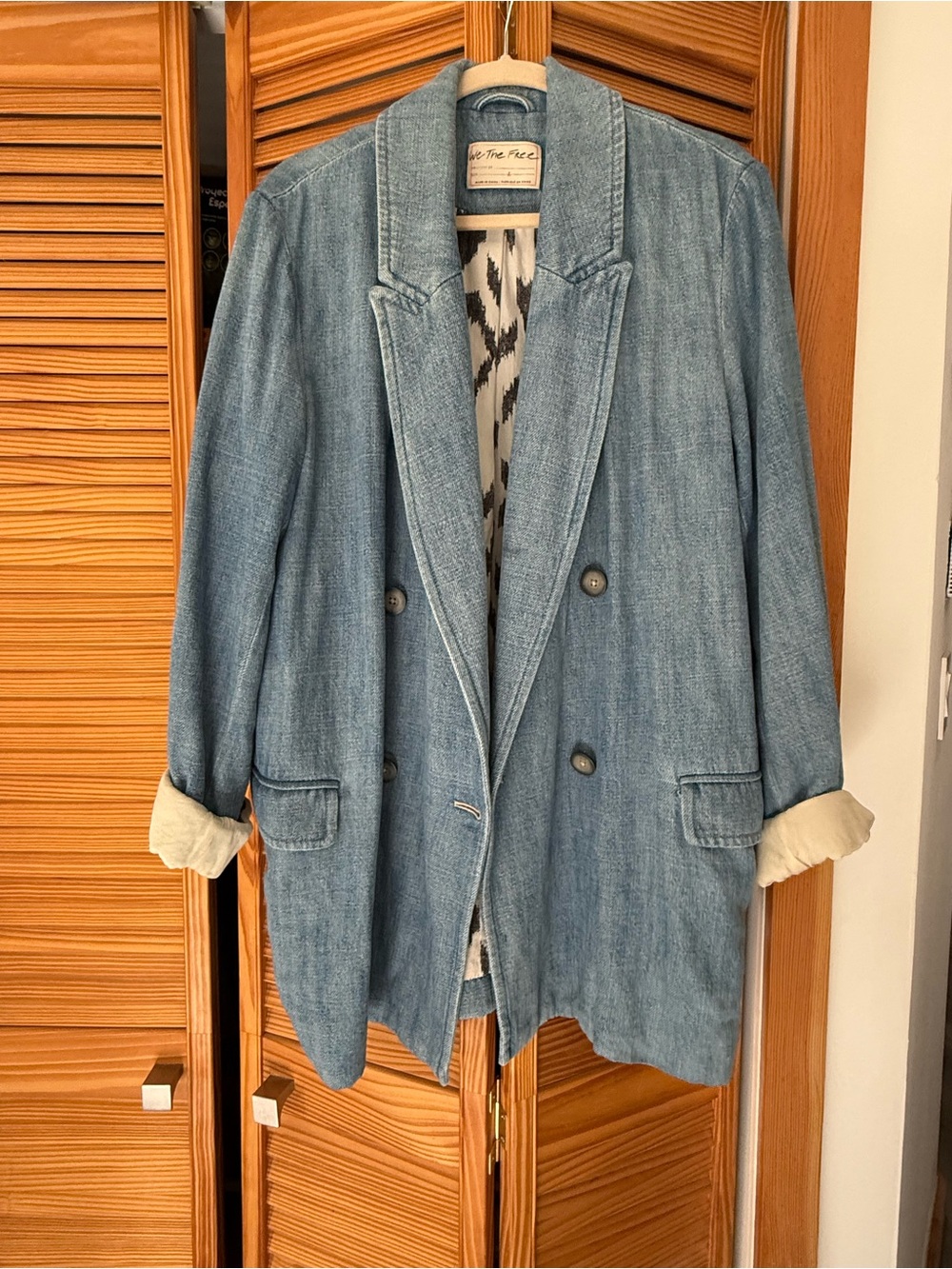 Free People Adriana Denim Double-Breasted Blazer - Picture 4 of 14